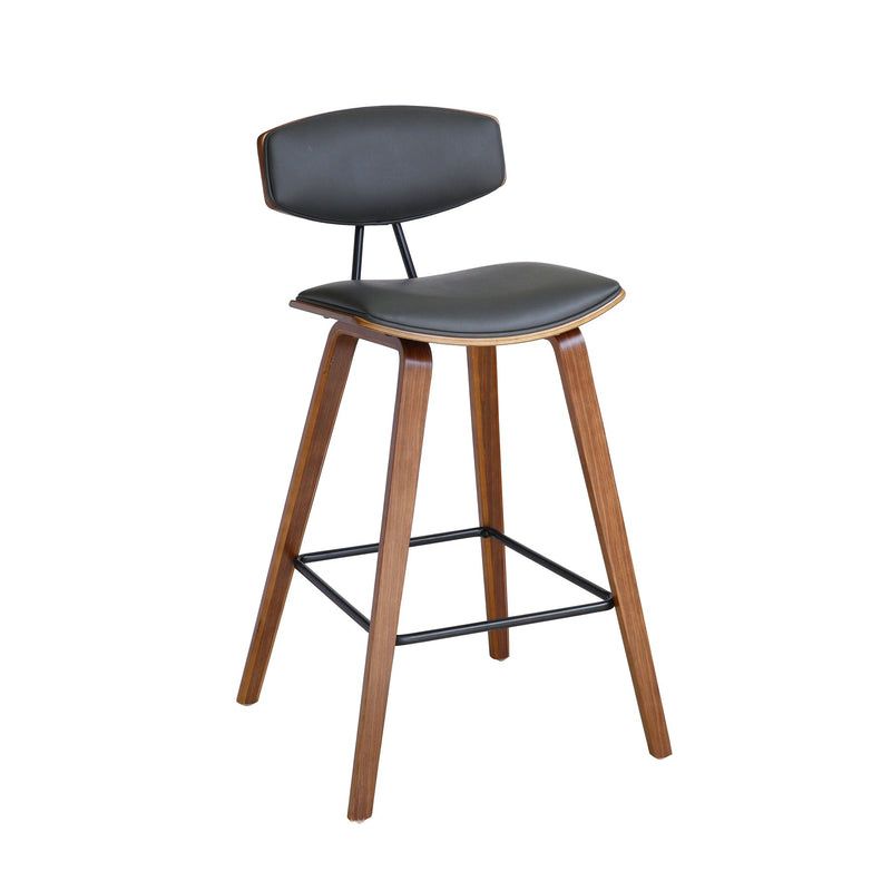 Fox 28.5" Bar Height Gray Faux Leather and Walnut Wood Mid-Century Modern Bar Stool - Furniture City (CA)l