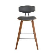 Fox 28.5" Bar Height Gray Faux Leather and Walnut Wood Mid-Century Modern Bar Stool - Furniture City (CA)l