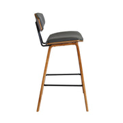 Fox 28.5" Bar Height Gray Faux Leather and Walnut Wood Mid-Century Modern Bar Stool - Furniture City (CA)l