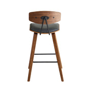 Fox 28.5" Bar Height Gray Faux Leather and Walnut Wood Mid-Century Modern Bar Stool - Furniture City (CA)l
