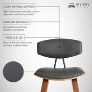 Fox 28.5" Bar Height Gray Faux Leather and Walnut Wood Mid-Century Modern Bar Stool - Furniture City (CA)l