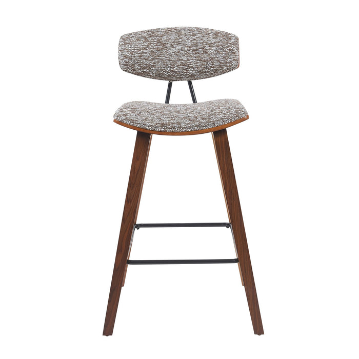 Fox Modern Swivel Counter Height Bar Stool with Speckled Brown Upholstered Seat and Walnut Wood Frame