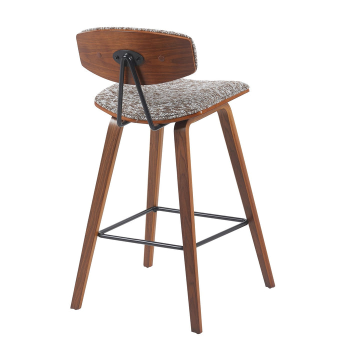 Fox Modern Swivel Counter Height Bar Stool with Speckled Brown Upholstered Seat and Walnut Wood Frame