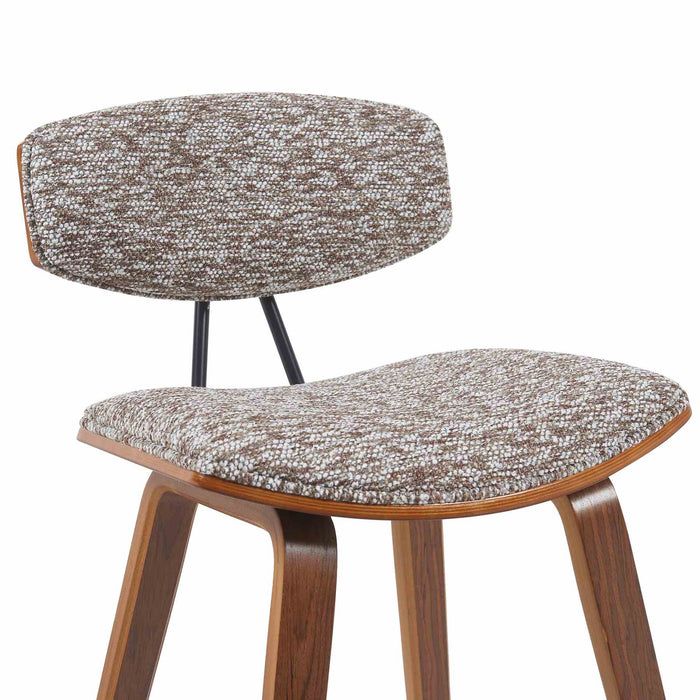 Fox Modern Swivel Counter Height Bar Stool with Speckled Brown Upholstered Seat and Walnut Wood Frame