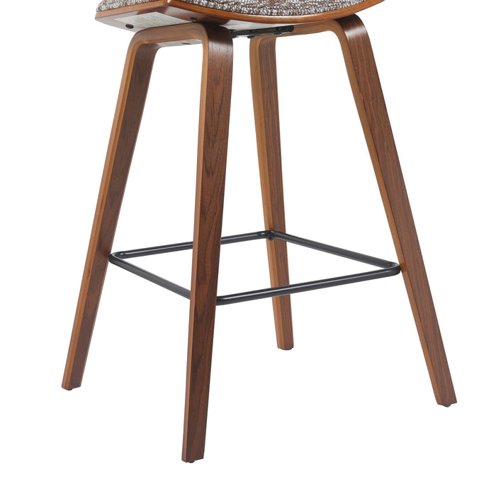 Fox Modern Swivel Counter Height Bar Stool with Speckled Brown Upholstered Seat and Walnut Wood Frame