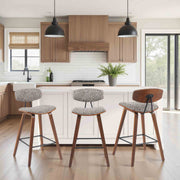 Fox Modern Swivel Counter Height Bar Stool with Speckled Brown Upholstered Seat and Walnut Wood Frame - Furniture City (CA)l