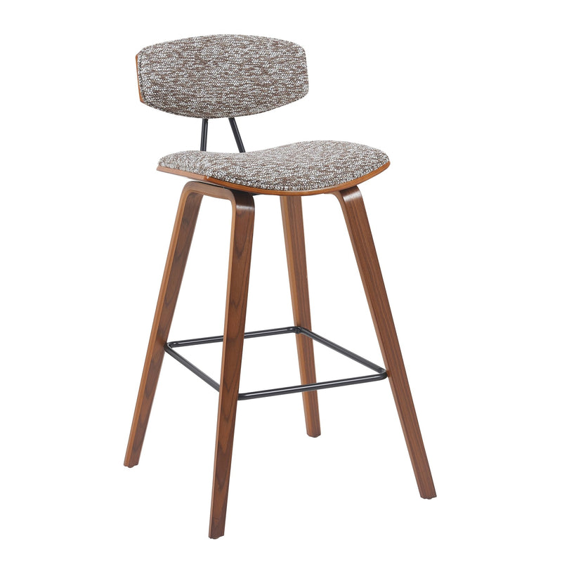 Fox Modern Swivel Bar Height Stool with Speckled Brown Upholstered Seat and Walnut Wood Frame - Furniture City (CA)l
