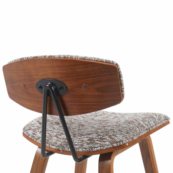 Fox Modern Swivel Bar Height Stool with Speckled Brown Upholstered Seat and Walnut Wood Frame