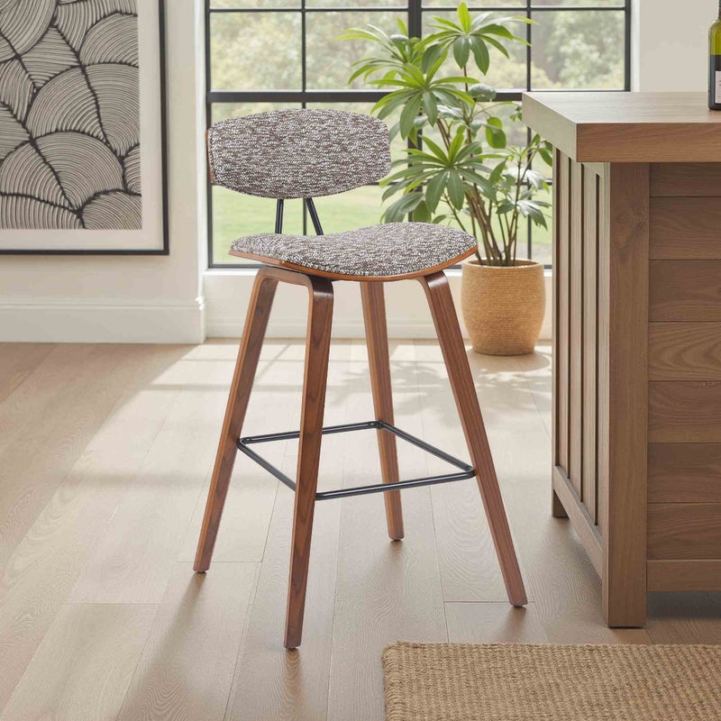 Fox Modern Swivel Bar Height Stool with Speckled Brown Upholstered Seat and Walnut Wood Frame - Furniture City (CA)l