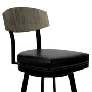 Frisco 26" Counter Height Barstool in Matte Black Finish with Black Faux Leather and Gray Walnut - Furniture City (CA)l