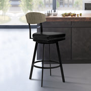 Frisco 26" Counter Height Barstool in Matte Black Finish with Black Faux Leather and Gray Walnut - Furniture City (CA)l