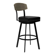 Frisco 30" Bar Height Barstool in Matte Black Finish with Black Faux Leather and Gray Walnut - Furniture City (CA)l