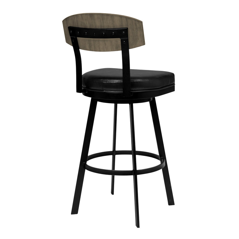 Frisco 30" Bar Height Barstool in Matte Black Finish with Black Faux Leather and Gray Walnut - Furniture City (CA)l