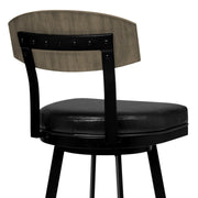 Frisco 30" Bar Height Barstool in Matte Black Finish with Black Faux Leather and Gray Walnut - Furniture City (CA)l