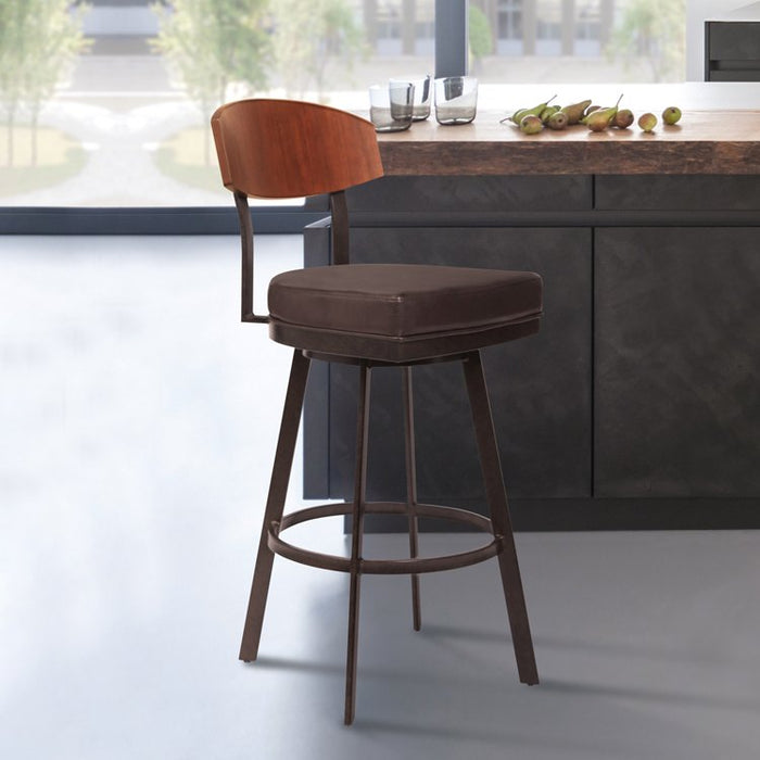 Frisco 26" Counter Height Barstool in Auburn Bay with Brown Faux Leather and Sedona Wood