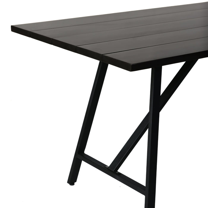 Frinton Outdoor Patio Dark Eucalyptus Wood and Metal Rectangle Dining Table