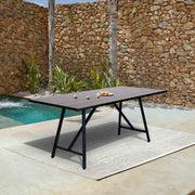Frinton Outdoor Patio Dark Eucalyptus Wood and Metal Rectangle Dining Table - Furniture City (CA)l