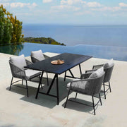Frinton Outdoor Patio Dark Eucalyptus Wood and Metal Rectangle Dining Table - Furniture City (CA)l