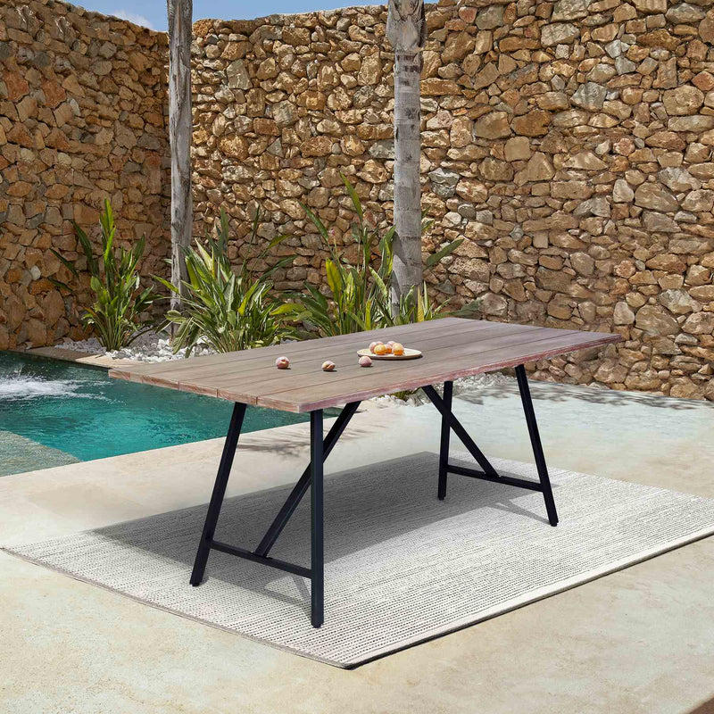 Frinton Outdoor Patio Light Eucalyptus Wood and Metal Rectangle Dining Table - Furniture City (CA)l