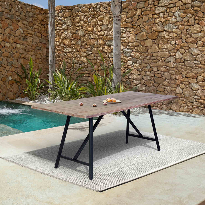 Frinton Outdoor Patio Light Eucalyptus Wood and Metal Rectangle Dining Table