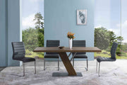 Fusion Contemporary Dining Table In Walnut Wood Top and Stainless Steel - Furniture City (CA)l