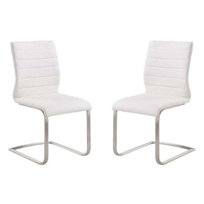 Fusion Contemporary Side Chair In White and Stainless Steel - Set of 2