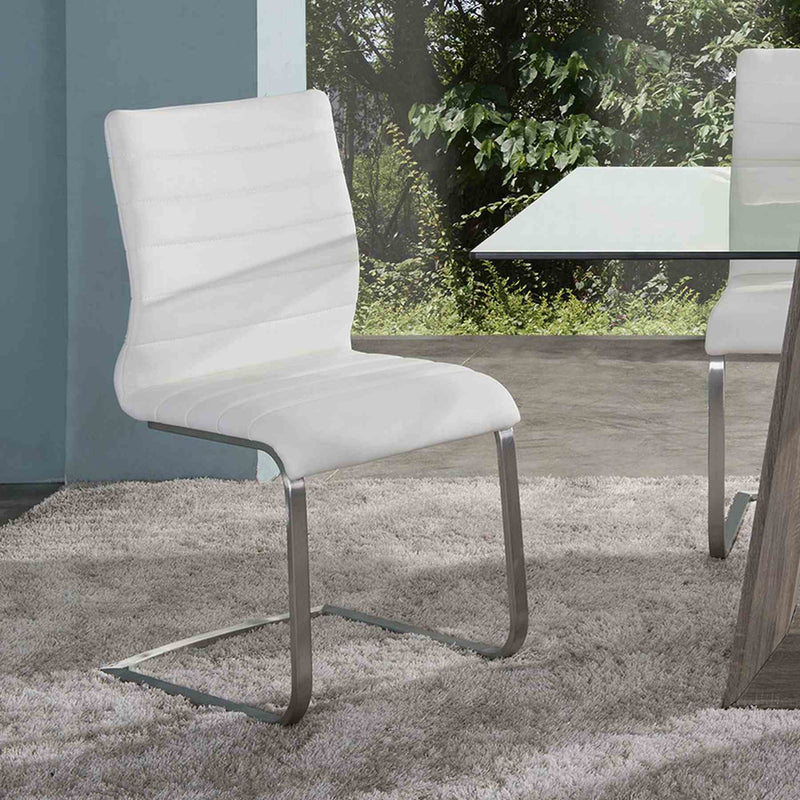Fusion Contemporary Side Chair In White and Stainless Steel - Set of 2 - Furniture City (CA)l