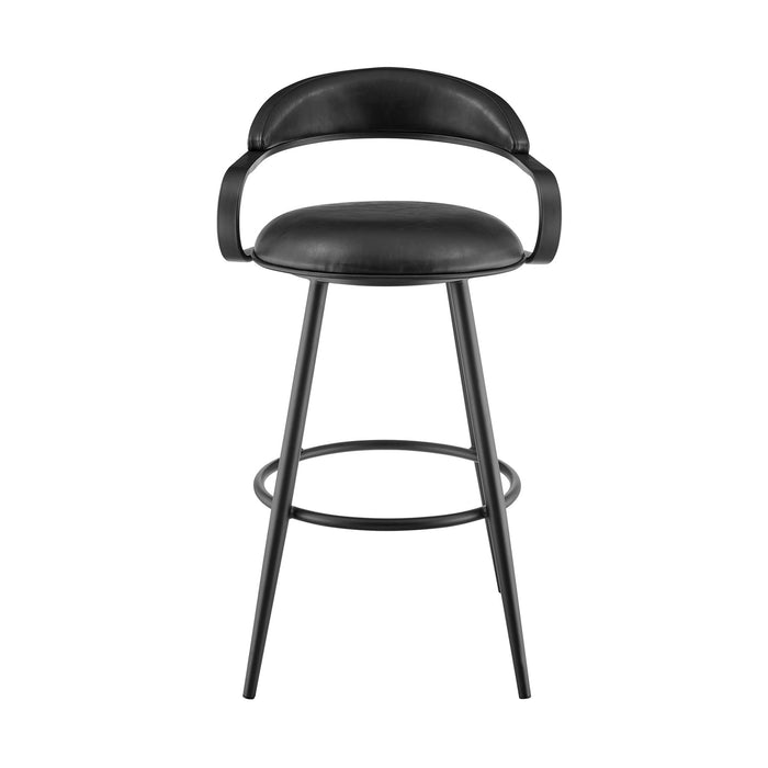 Gardenia 26" Swivel Counter Stool in Black Iron with Vintage Black Faux Leather