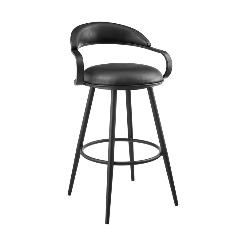 Gardenia 30" Swivel Bar Stool in Black Iron with Vintage Black Faux Leather - Furniture City (CA)l