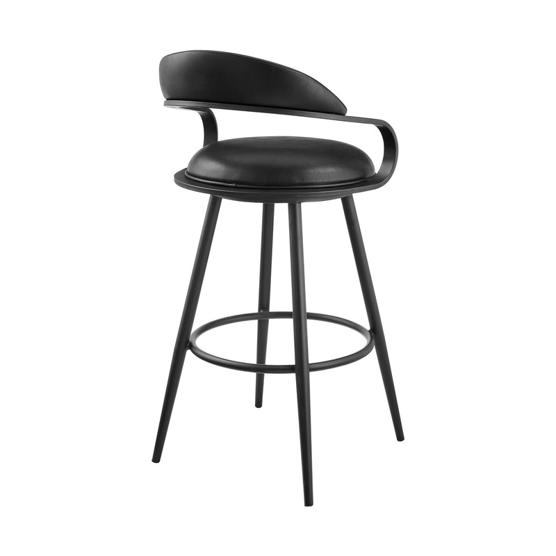 Gardenia 30" Swivel Bar Stool in Black Iron with Vintage Black Faux Leather - Furniture City (CA)l