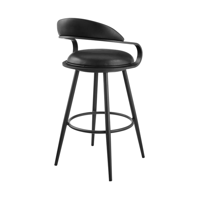 Gardenia 30" Swivel Bar Stool in Black Iron with Vintage Black Faux Leather