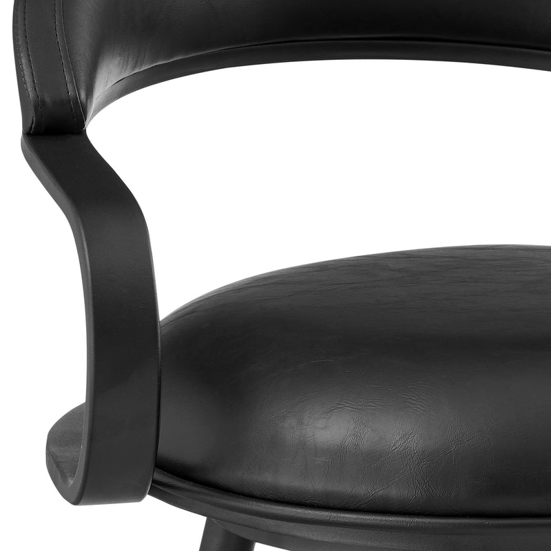 Gardenia 30" Swivel Bar Stool in Black Iron with Vintage Black Faux Leather - Furniture City (CA)l
