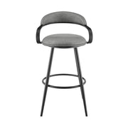 Gardenia 26" Swivel Counter Stool in Black Iron with Vintage Gray Faux Leather - Furniture City (CA)l