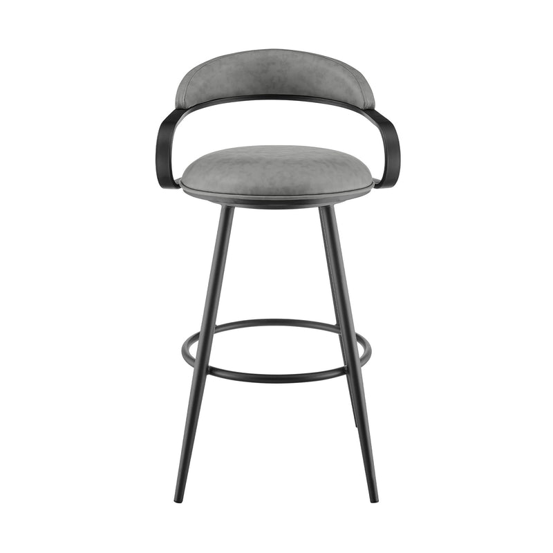 Gardenia 26" Swivel Counter Stool in Black Iron with Vintage Gray Faux Leather - Furniture City (CA)l