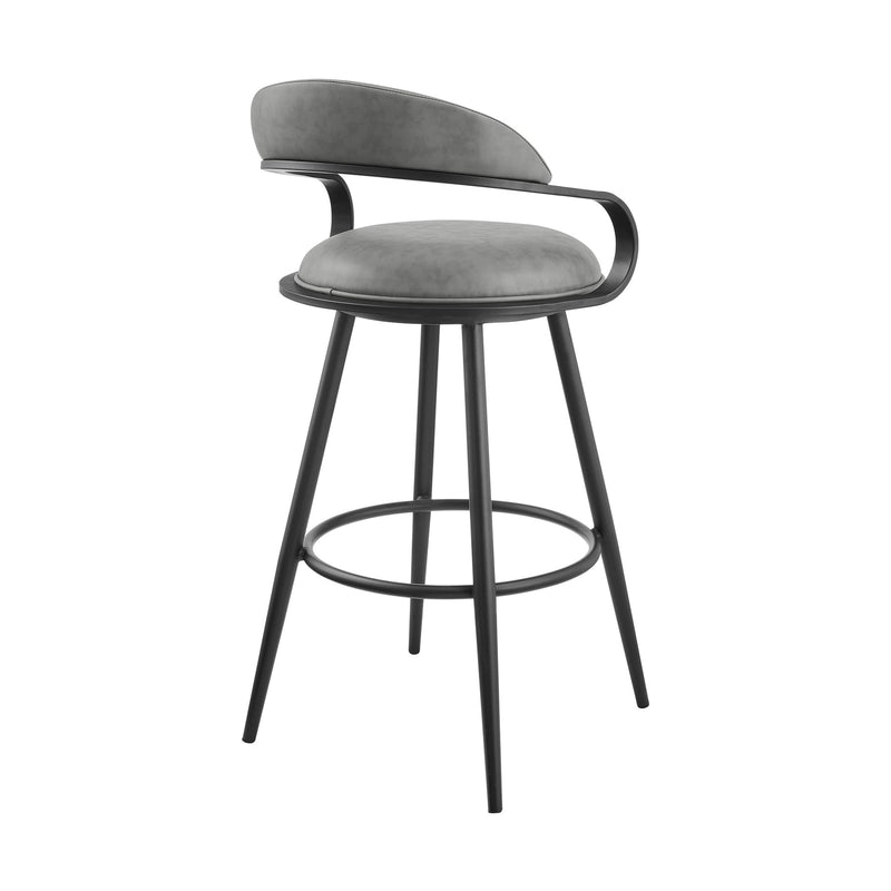 Gardenia 26" Swivel Counter Stool in Black Iron with Vintage Gray Faux Leather - Furniture City (CA)l