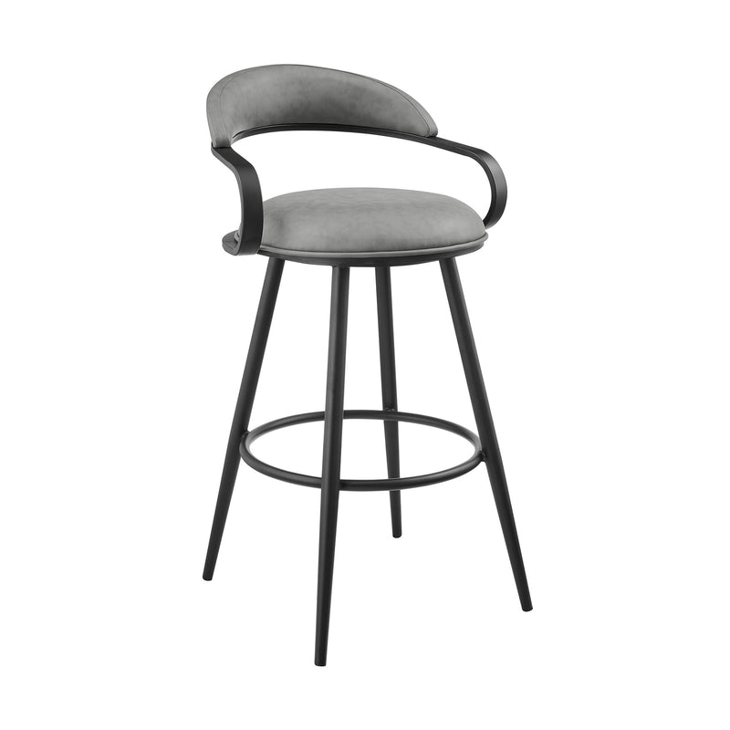 Gardenia 30" Swivel Bar Stool in Black Iron with Vintage Gray Faux Leather - Furniture City (CA)l