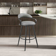 Gardenia 30" Swivel Bar Stool in Black Iron with Vintage Gray Faux Leather - Furniture City (CA)l