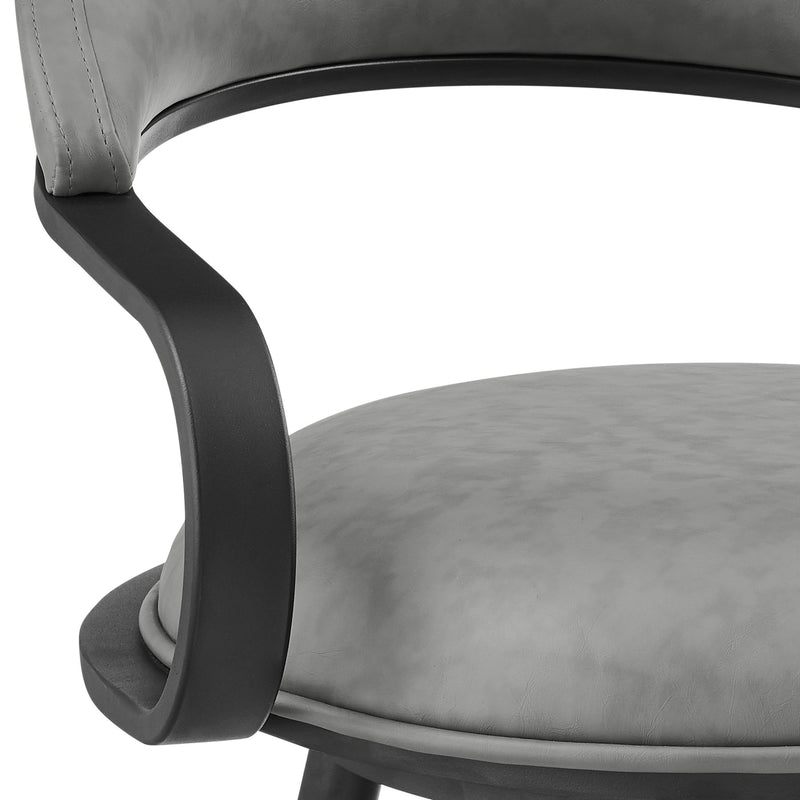 Gardenia 30" Swivel Bar Stool in Black Iron with Vintage Gray Faux Leather - Furniture City (CA)l