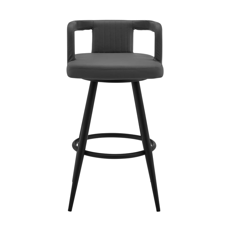 Gabriele 26" Gray Faux Leather and Black Metal Swivel Bar Stool - Furniture City (CA)l