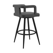 Gabriele 26" Gray Faux Leather and Black Metal Swivel Bar Stool - Furniture City (CA)l