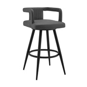 Gabriele 30" Gray Faux Leather and Black Metal Swivel Bar Stool - Furniture City (CA)l