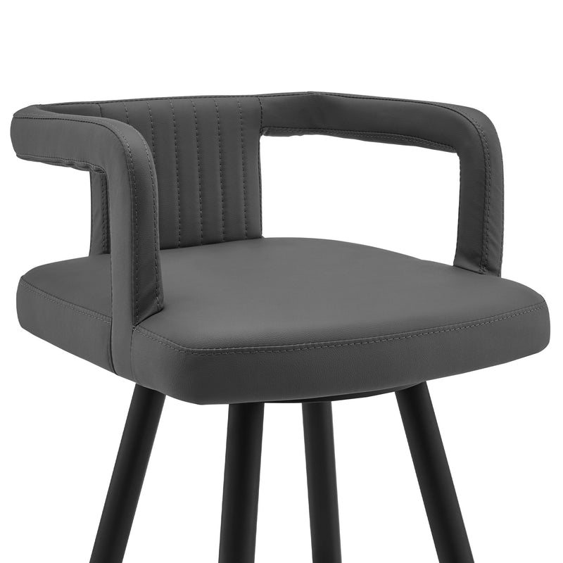 Gabriele 30" Gray Faux Leather and Black Metal Swivel Bar Stool - Furniture City (CA)l