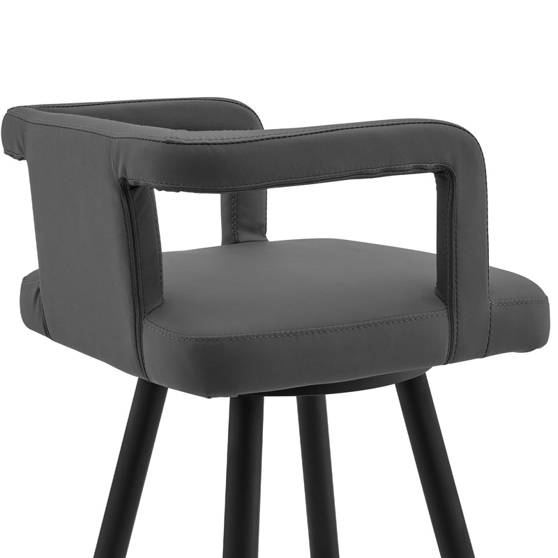Gabriele 30" Gray Faux Leather and Black Metal Swivel Bar Stool - Furniture City (CA)l