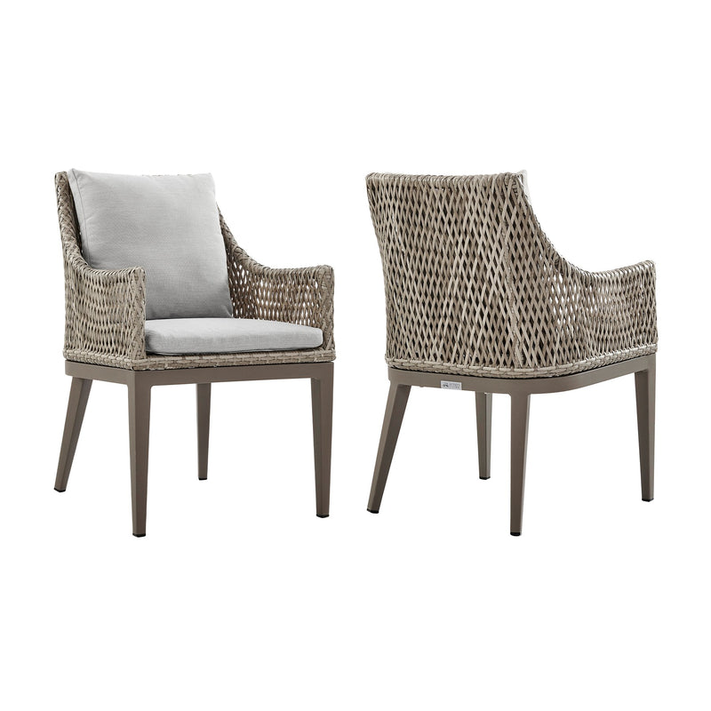 Grenada Outdoor Wicker and Aluminum Gray Dining Chair with Beige Cushions - Set of 2 - Furniture City (CA)l