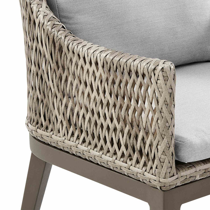 Grenada Outdoor Wicker and Aluminum Gray Dining Chair with Beige Cushions - Set of 2
