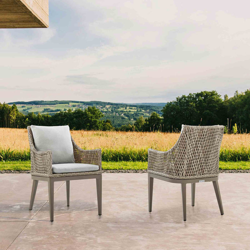 Grenada Outdoor Wicker and Aluminum Gray Dining Chair with Beige Cushions - Set of 2 - Furniture City (CA)l
