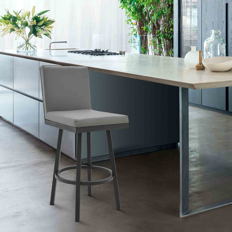 Gem Swivel Modern Black Metal and Gray Faux Leather Bar and Counter Stool - Furniture City (CA)l