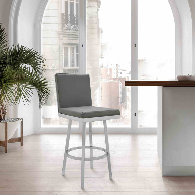 Gem 26" Swivel Modern Metal and Gray Faux Leather Bar and Counter Stool - Furniture City (CA)l