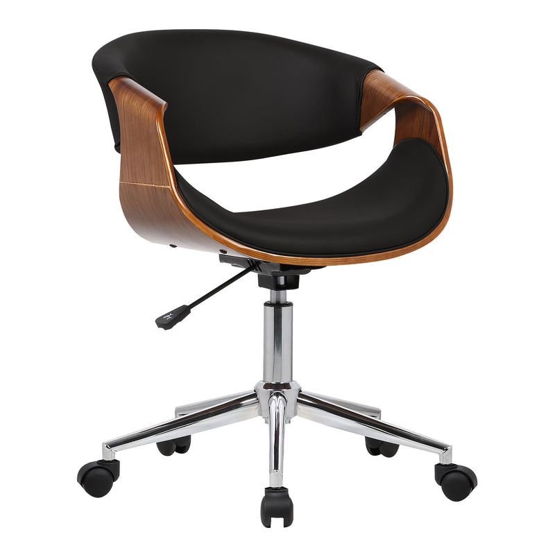 Geneva Mid-Century Office Chair in Chrome finish with Black Faux Leather and Walnut Veneer Arms - Furniture City (CA)l