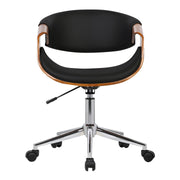 Geneva Mid-Century Office Chair in Chrome finish with Black Faux Leather and Walnut Veneer Arms - Furniture City (CA)l